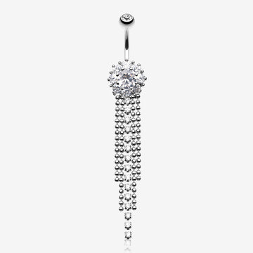 Exquisite Bedazzled Cascading Belly Button Ring-Clear Gem